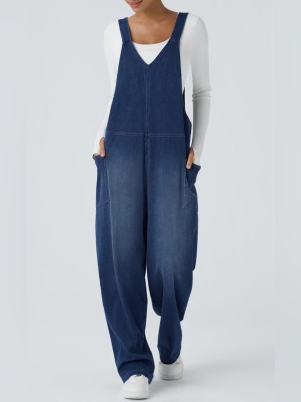 Halara Flex Denim Wide Leg Stretch Plus Overalls - Picture 2 of 13